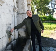 President Ilham Aliyev visits the spring of Khan Gyzy in Shusha after restoration 