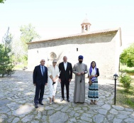 President Ilham Aliyev visits Secondary School No.1 and the Chotary Church of Saint Elise in the settlement of Nij in Gabala district 