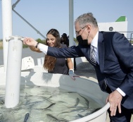 Leyla Aliyeva attends ceremony to release sturgeons into water