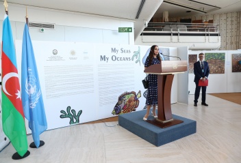 Leyla Aliyeva attends the inauguration of the exhibition “My Seas, My Oceans” in Geneva 
