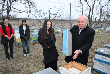 Leyla Əliyeva Qubada arıçı ailəsinin qonağı olub