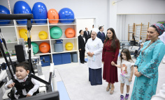 Leyla Əliyeva Arkadağ şəhərində Uşaq Sağlamlığı və Reabilitasiya Mərkəzinin fəaliyyəti ilə tanış olub