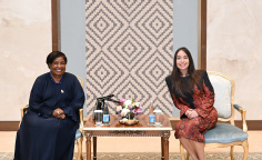 Leyla Əliyeva Səmərqənddə Zimbabvenin birinci xanımı ilə görüşüb