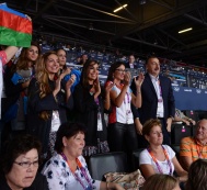  President Ilham Aliyev and his family members watch greco-roman wrestling competitions in London Olympics 