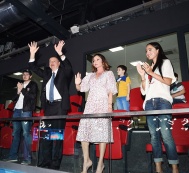  President Ilham Aliyev and family members watch the semifinal match between the Azerbaijani and Turkish national woman volleyball teams