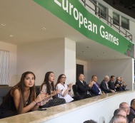  President Ilham Aliyev and family members watch the competition of Paralympic judo fighters in the framework of the 1st European Games